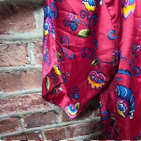 Vintage 90s EJCโIntimates Nightgown Pink Red Floral Satin OS Button Up V Neck - Picture 4 of 7